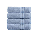 Benzara Bergamo 4 Piece Spun Loft Fabric Towels with Striped Pattern , Blue