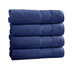 Benzara Bergamo 4 Piece Spun loft Bath Sheets with Twill Weaving , Dark Blue