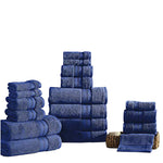 Benzara Bergamo 18 Piece Spun Loft Towel Set with Striped Pattern , Dark Blue