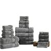Benzara Bergamo 18 Piece Spun loft Towel Set with Twill Weave , Charcoal Gray