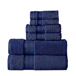 Benzara Bergamo 6 Piece Spun loft Towel Set with Twill Weaving , Dark Blue