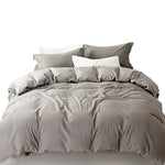 Benzara Halden 3 Piece Linen Queen Size Duvet Set , Platinum Gray