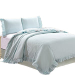 Benzara Halden 3 Piece Cotton King Size Duvet Set with Ruffle Design, Blue