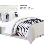 Benzara Halden 3 Piece King Duvet Set with Pleated Design, White and Black