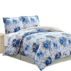 Benzara Halden 3 Piece King Duvet Set with Floral Print , White and Blue