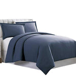 Benzara Horten 3 Piece Full Size Microfiber Duvet Set, Navy Blue