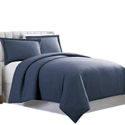 Benzara Horten 3 Piece Full Size Microfiber Duvet Set, Navy Blue