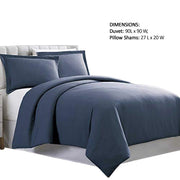 Benzara Horten 3 Piece Full Size Microfiber Duvet Set, Navy Blue