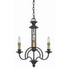 Benzara 3 Bulb Candle Style Up light Chandelier with Metal Frame, Black and Brass