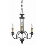 Benzara 3 Bulb Candle Style Up light Chandelier with Metal Frame, Black and Brass