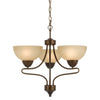 Benzara 3 Bulb Uplight Chandelier with Metal Frame and Glass Shades,Beige and Bronze