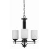 Benzara 3 Bulb Uplight Chandelier with Metal Frame and Glass Shade, Black and White