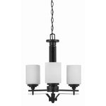 Benzara 3 Bulb Uplight Chandelier with Metal Frame and Glass Shade, Black and White