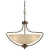 Benzara 3 Bulb Bowl Style Glass Pendant Fixture with Metal Frame, Beige and Bronze
