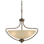 Benzara 3 Bulb Bowl Style Glass Pendant Fixture with Metal Frame, Beige and Bronze