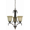 Benzara 3 Bulb Uplight Chandelier with Metal Frame and Glass Shade,Bronze and Beige