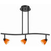 Benzara 3 Light 120V Metal Track Light Fixture with Glass Shade, Black and Orange