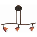 Benzara 3 Light 120V Metal Track Light Fixture with Glass Shade, Bronze and Orange