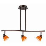 Benzara 3 Light 120V Metal Track Light Fixture with Glass Shade, Brown and Yellow
