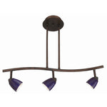 Benzara 3 Light 120V Metal Track Light Fixture with Glass Shade, Bronze and Blue