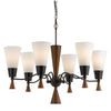 Benzara 6 Bulb Uplight Chandelier with Glass Shade and Resin Accents,White and Brown