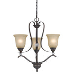 Benzara 3 Bulb Uplight Chandelier with Metal Frame and Glass Shades, Gray and Bronze