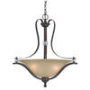 Benzara 3 Bulb Bowl Style Glass Pendant Fixture with Metal Frame, Gray and Bronze