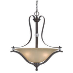 Benzara 3 Bulb Bowl Style Glass Pendant Fixture with Metal Frame, Gray and Bronze