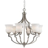 Benzara BM223080 6 Bulb Uplight Chandelier with Metal Frame and Glass Shades,Silver & White