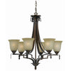 Benzara 6 Bulb Uplight Chandelier with Metal Frame and Glass Shade,Bronze and Beige