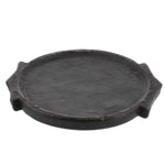 Benzara Circular Stone Plate with Handles and Textured Details, Black