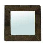 Benzara Wooden Frame Square Mirror with Textured Details, Small, Brown