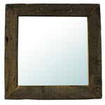 Benzara Wooden Frame Square Mirror with Textured Details, Large, Brown