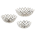 Benzara Woven Open Frame Metal Bowl with Weathered Details, Assortment of 3, Gray