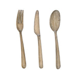 Benzara Wooden Cutlery Design Walldecor with Distressed Detail, Set of 3, Brown