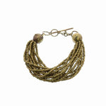 Benzara Traditional Brass Bead Bracelet with Multiple Leather Cords, Pair of 2, Bronze