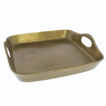 Benzara Traditional Metal Tray with Square Shaped Design and Cut-Out Handles, Gold