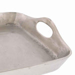 Benzara Traditional Metal Tray with Square Shaped Design and Cut-Out Handles, Silver