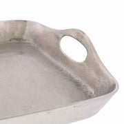 Benzara Traditional Metal Tray with Square Shaped Design and Cut-Out Handles, Silver