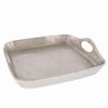 Benzara Traditional Metal Tray with Square Shaped Design and Cut-Out Handles, Silver
