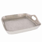 Benzara Traditional Metal Tray with Square Shaped Design and Cut-Out Handles, Silver