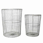 Benzara Simple Designed Tall Wire Constructed Basket Set of 2 Silver