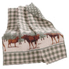 Benzara Fabric Throw Blanket with Plaid and Animal Print, Green and Brown