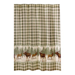 Benzara Fabric Shower Curtain with Plaid and Animal Print, Green and Brown