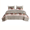 Benzara Fabric Twin Size Quilt Setwith Animal and Plaid Print, Green and Brown
