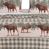 Benzara Fabric King Size Quilt Setwith Animal and Plaid Print, Green and Brown