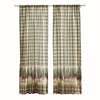 Benzara Fabric Panel Curtain with Animal and Plaid Print, Setof 4, Brown and Green