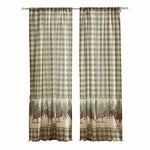 Benzara Fabric Panel Curtain with Animal and Plaid Print, Setof 4, Brown and Green