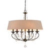 Benzara 6 Bulb Drum Chandelier with Burlap Shade and Crystal Accents, Beige