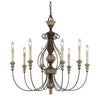 Benzara 8 Light Metal Candle Chandelier with Scrolled Details, Gray and Brown